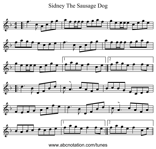 Sidney The Sausage Dog - staff notation