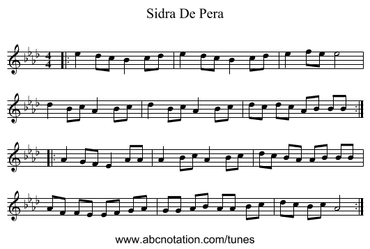 Sidra De Pera - staff notation