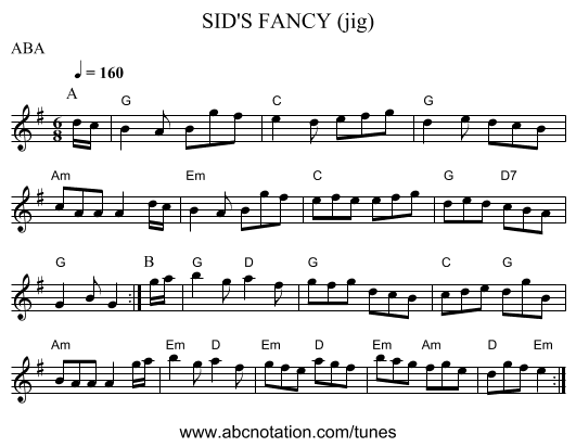 SID'S FANCY (jig) - staff notation