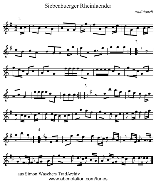 Siebenbuerger Rheinlaender - staff notation