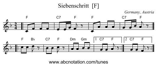 Siebenschritt  [F] - staff notation