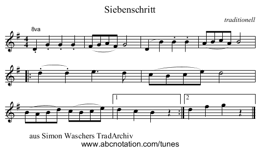 Siebenschritt - staff notation
