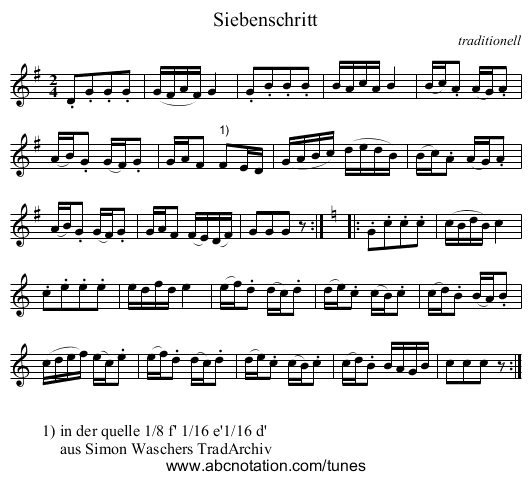 Siebenschritt - staff notation