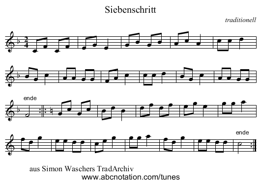 Siebenschritt - staff notation