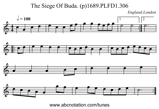 Siege Of Buda. (p)1689.PLFD1.306, The - staff notation