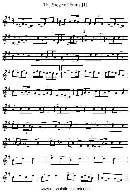 Siege of Ennis [1], The - staff notation