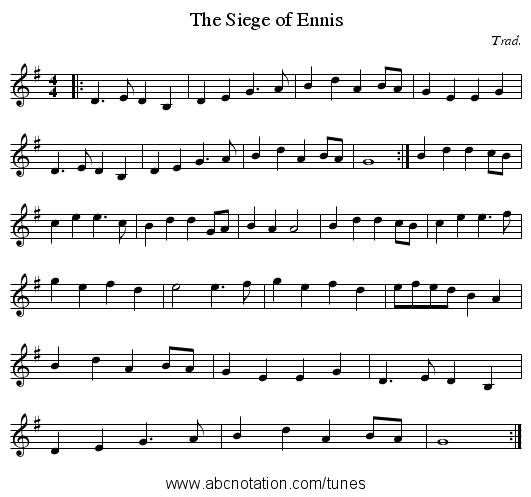Siege of Ennis, The - staff notation
