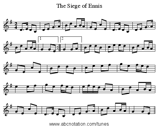 Siege of Ennis, The - staff notation