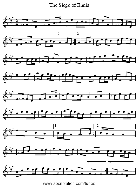 Siege of Ennis, The - staff notation