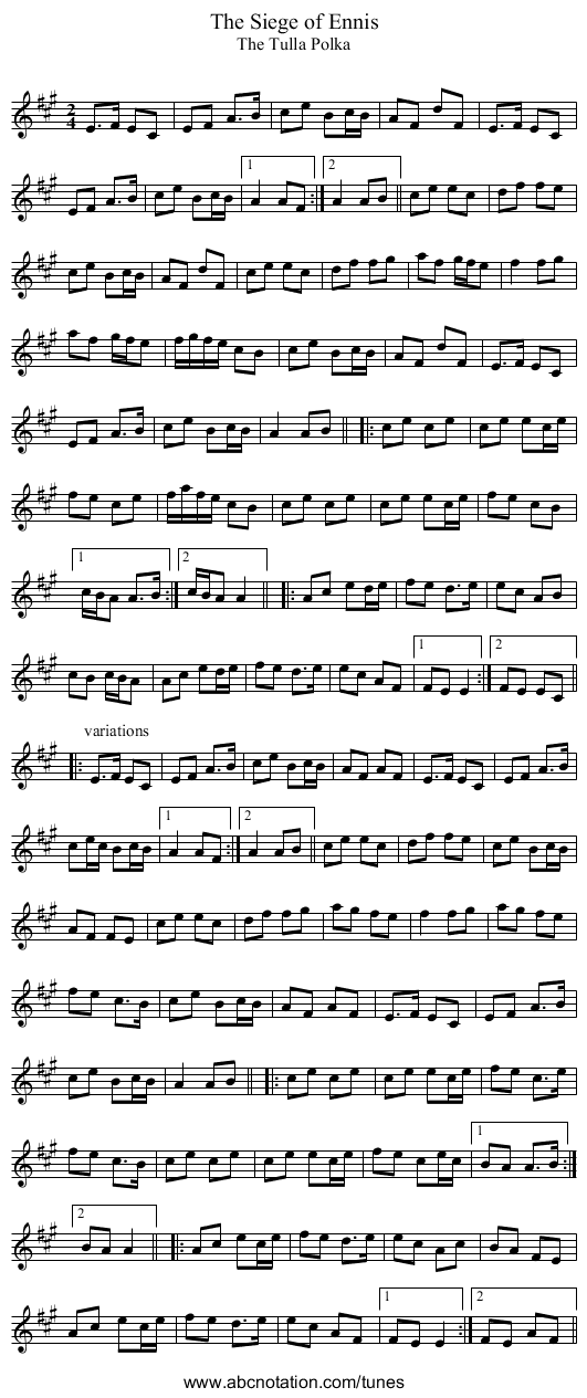 Siege of Ennis, The - staff notation