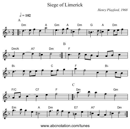 Siege of Limerick - staff notation