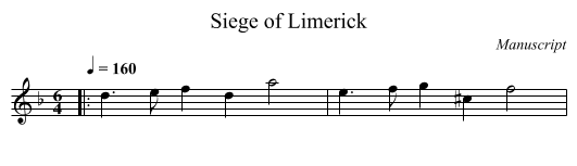 Siege of Limerick - staff notation