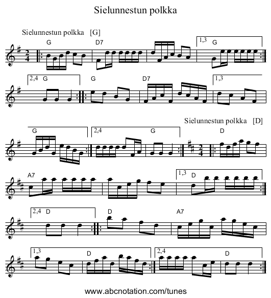 Sielunnestun polkka - staff notation
