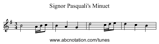 Signor Pasquali's Minuet - staff notation