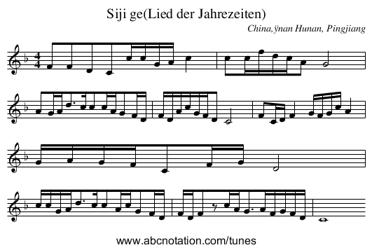 Siji ge(Lied der Jahrezeiten) - staff notation