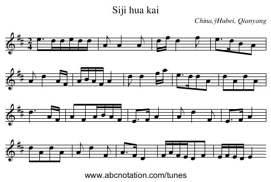 Siji hua kai - staff notation