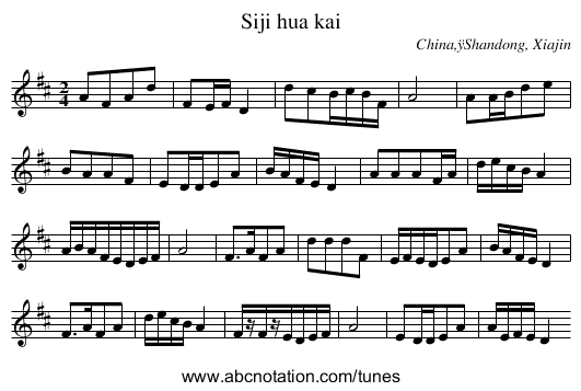 Siji hua kai - staff notation