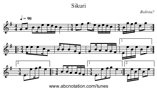 Sikuri - staff notation