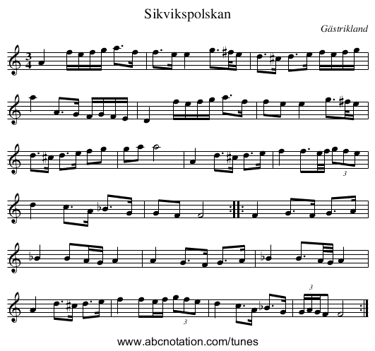 Sikvikspolskan - staff notation