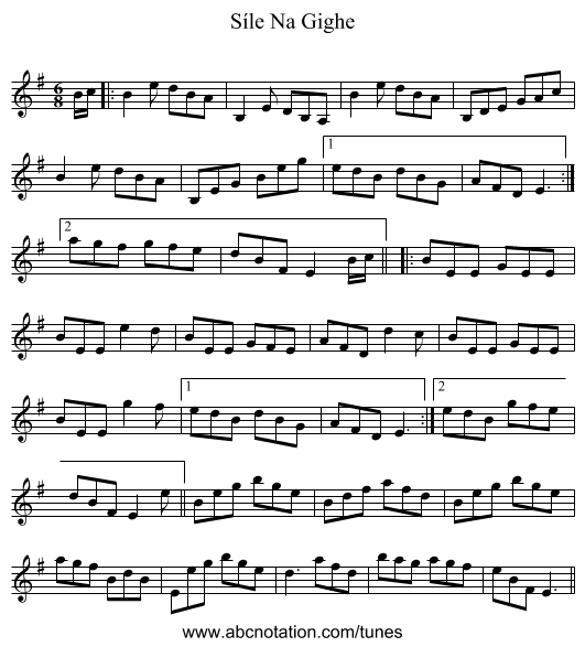 Síle Na Gighe - staff notation