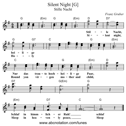 Silent Night [G] - staff notation