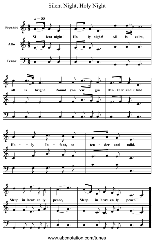 Silent Night, Holy Night - staff notation
