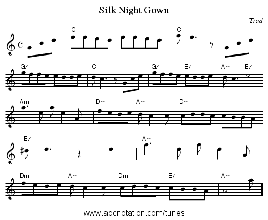 Silk Night Gown - staff notation