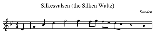 Silkesvalsen (the Silken Waltz) - staff notation