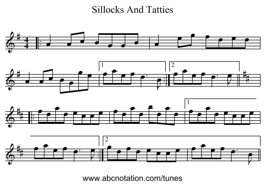 Sillocks And Tatties - staff notation