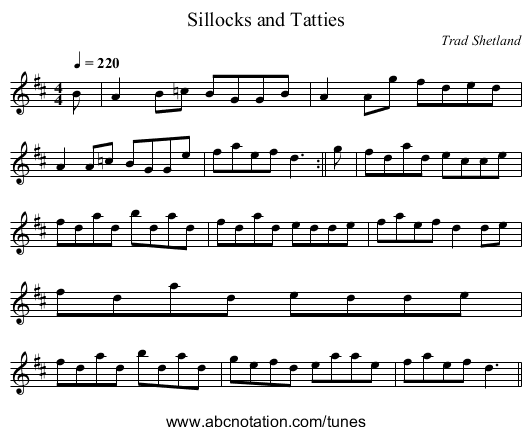 Sillocks and Tatties - staff notation