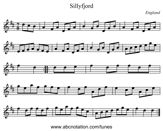 Sillyfjord - staff notation
