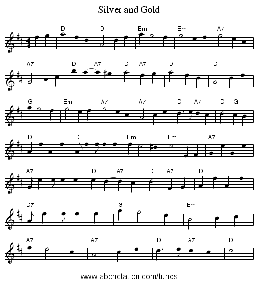 Silver and Gold - staff notation