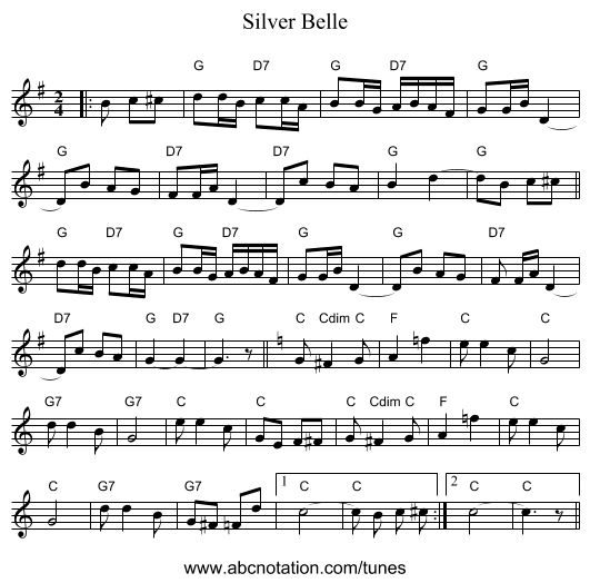 Silver Belle - staff notation