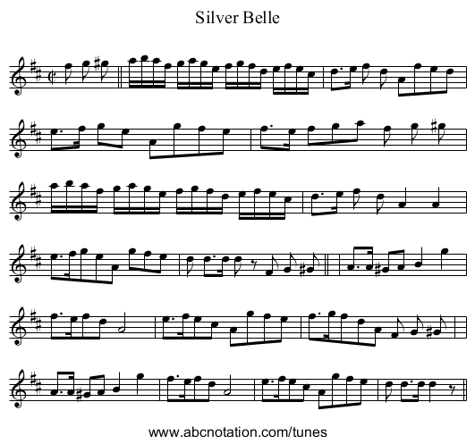 Silver Belle - staff notation