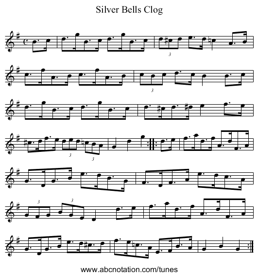 Silver Bells Clog - staff notation