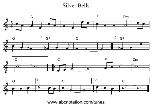 Silver Bells - staff notation