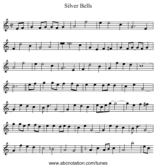 Silver Bells - staff notation