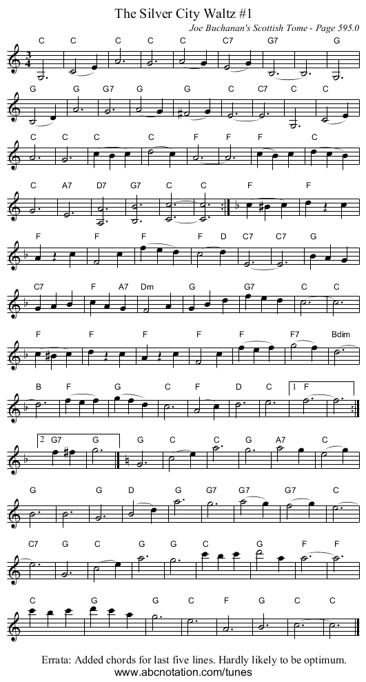 Silver City Waltz #1, The - staff notation