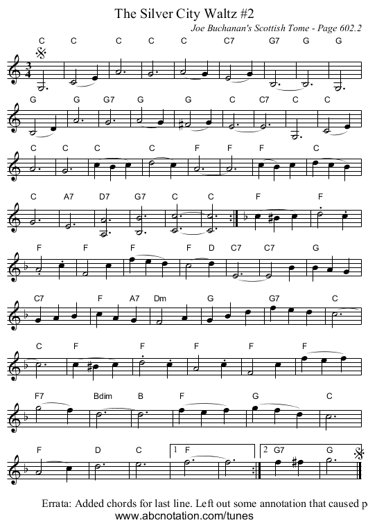 Silver City Waltz #2, The - staff notation