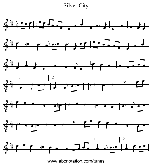 Silver City - staff notation