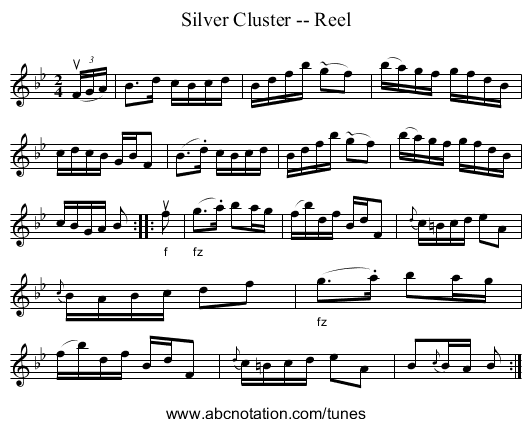 Silver Cluster -- Reel - staff notation