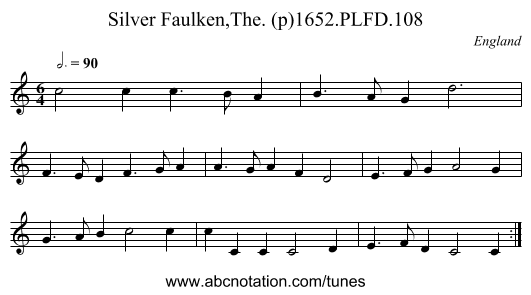 Silver Faulken,The. (p)1652.PLFD.108 - staff notation