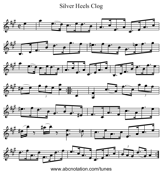 Silver Heels Clog - staff notation
