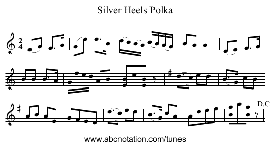 Silver Heels Polka - staff notation