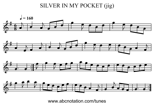 SILVER IN MY POCKET (jig) - staff notation
