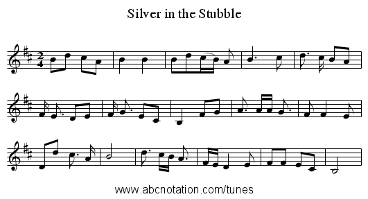 Silver in the Stubble - staff notation