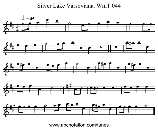 Silver Lake Varsoviana. WmT.044 - staff notation