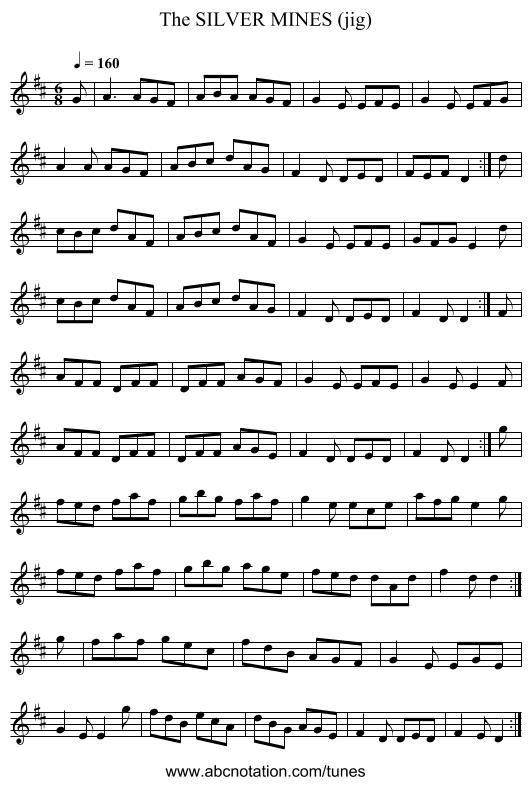 SILVER MINES (jig), The - staff notation