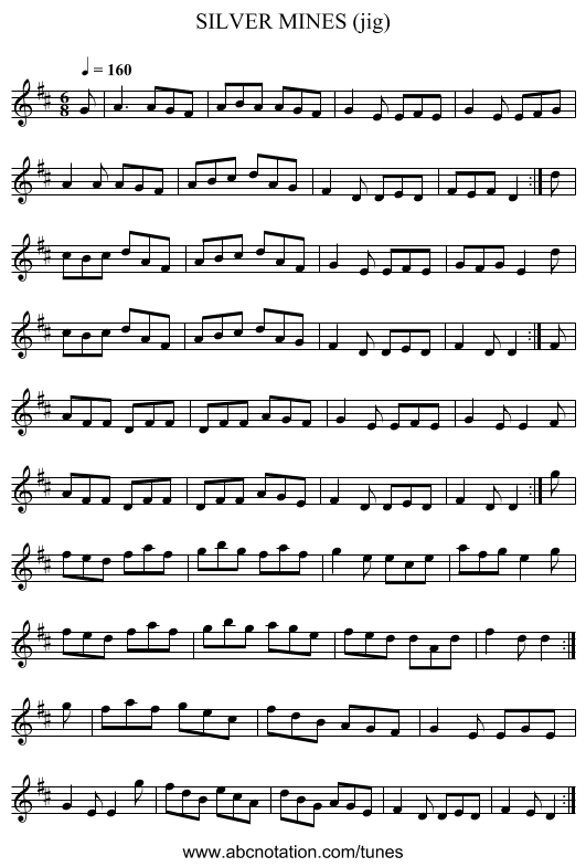 SILVER MINES (jig) - staff notation