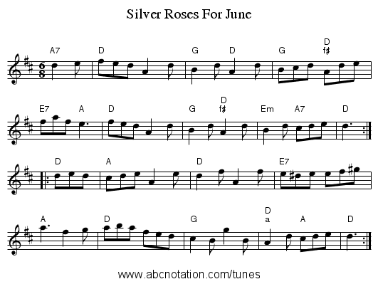 Silver Roses For June - staff notation
